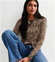 Women's Brown Leopard Print Crew Neck Cardigan New Look