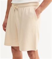 Men's Cream Relaxed Textured Jersey Shorts New Look