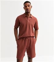 Men's Rust Relaxed Textured Jersey Shorts New Look