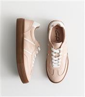 Women's Oatmeal Faux Leather Perforated Side Panel Trainers Vegan New Look