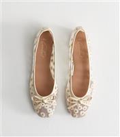 Women's White Floral Embroidered Mesh Ballet Flats Vegan New Look