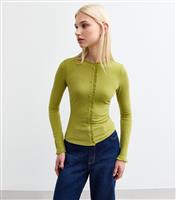 Women's Green Frilly Trimmed Ribbed Top New Look
