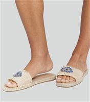 Women's Stone Embellished Eye Espadrille Sandals South Beach New Look