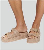 Women's Stone Buckle Platform Wedge Sandals South Beach New Look