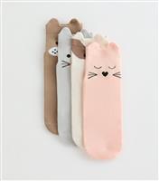 Multicolour Pack of 4 Animal Face Trainer Socks New Look
