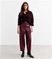 Women's Burgundy Faux Leather Barrel Leg Trousers New Look