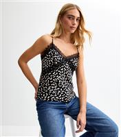 Women's Black Polka Dot Lace Trimmed Satin Cami Top New Look