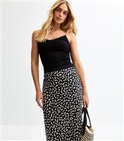 Women's Black Polka Dot Print Satin Midi Skirt New Look