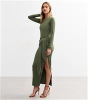 Women's Green Tie Front Jersey Midi Dress New Look