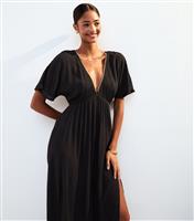 Women's Black Bead Trim Short Sleeve Maxi Dress New Look