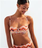 Women's Orange Textured Tie Dye Metallic Print Underwire Bikini Top New Look