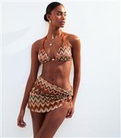 Women's Brown Textured Patterned Sarong Style Skirt New Look