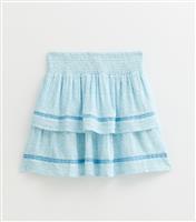 Girls' Blue Lace Trim Chevron Print Rara Skirt New Look