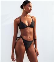 Women's Black Beaded Tie Side Bikini Bottoms New Look