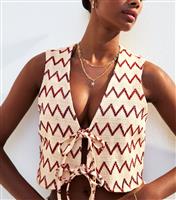 Women's Cream Zig Zag Beach Waistcoat New Look