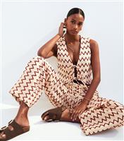 Women's Cream Textured Zig Zag Beach Trousers New Look