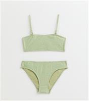 Girls' Green Ditsy Print Bandeau Top Bikini Set New Look