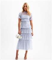 Women's Light Blue Lace Tiered Ruffle Midi Dress New Look