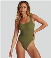 Women's Green Textured Scoop Neck Swimsuit South Beach New Look