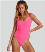 Women's Pink Crinkled Jersey Scoop Neck Swimsuit South Beach New Look