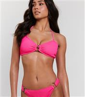 Women's Pink Crinkle Ring Detail Bandeau Bikini With Removable Straps South Beach New Look