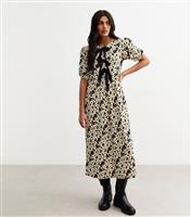 Women's Off White Tie Front Puff Sleeve Midi Dress New Look