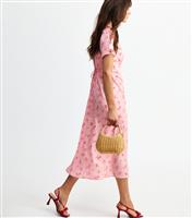 Women's Pink Floral Print Flutter Sleeve Midi Dress New Look