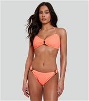 Women's Coral Crinkle Texture Ring Detail Low Rise Swim Briefs South Beach New Look