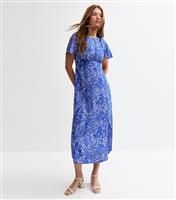 Women's Blue Patterned Slit Sleeve Midi Dress New Look