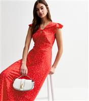 Women's Red Polka Dot Flutter Sleeve Midi Dress New Look