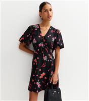 Women's Black Chili Print Tie Front Mini Dress New Look