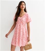 Women's Pink Floral Print Frilly Trim Mini Dress New Look