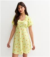 Women's Yellow Fruit Print Frill Neck Mini Dress New Look
