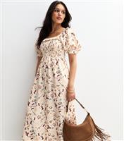 Women's Cream Cowgirl Print Shirred Midi Dress New Look