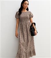 Women's Brown Leopard Print Tiered Hem Midi Dress New Look