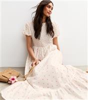 Women's White Floral Print Puff Sleeve Midi Dress New Look