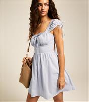 Women's Blue Bow Tie Back Milkmaid Mini Dress New Look