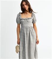 Women's Green Checked Corset Bodice Midi Dress New Look