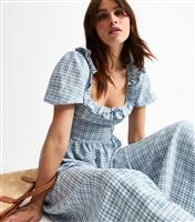 Women's Blue Checked Corset Bodice Midi Dress New Look