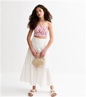 Girls' White Shirred Waist Tiered Maxi Skirt New Look