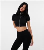 Women's Black Cropped Zip Front Top Pink Vanilla New Look