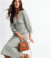 Women's Green Gingham Check Midi Dress New Look