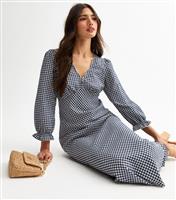 Women's Blue Gingham Check Midi Dress New Look
