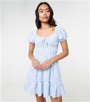 Women's Blue Floral Print Puff Sleeve Mini Dress Pink Vanilla New Look