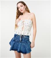 Women's White Tie Front Ruched Crop Top Pink Vanilla New Look