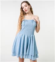 Women's Blue Floral Print Shirred Tiered Mini Dress Pink Vanilla New Look