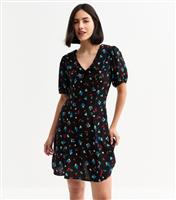 Women's Black Berry Print Mini Dress New Look