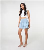 Women's Blue Shirred Tiered Mini Skirt Pink Vanilla New Look