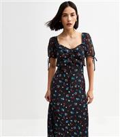 Women's Black Berry Print Chiffon Tie Trim Midi Dress New Look