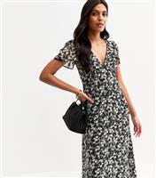 Women's Black Daisy Print Chiffon Midi Dress New Look